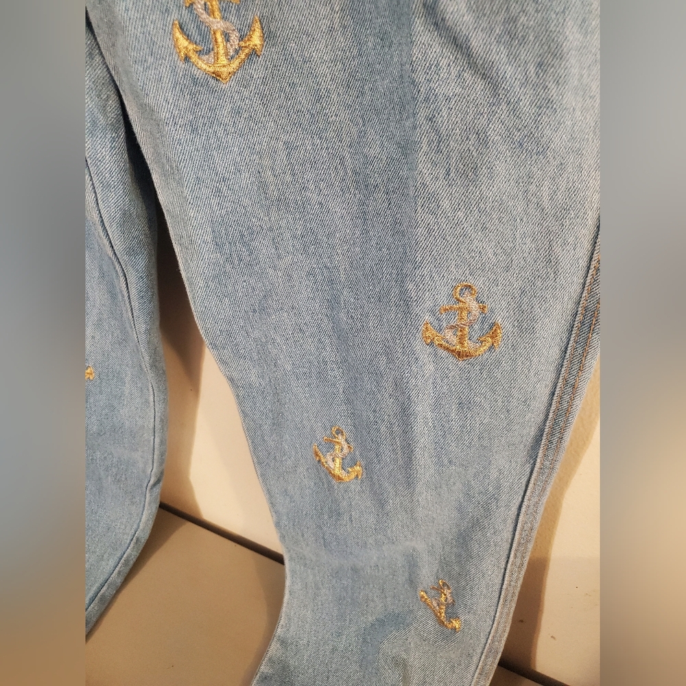 90s High Waist Mom Jeans MADE USA California Nautical Anchor Shell Vintage Jeans - Picture 4 of 9